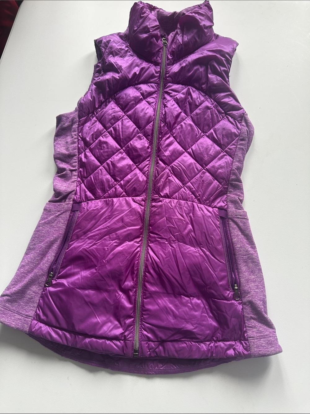 lululemon athletica Quilted Purple Puffer Vest with Knit Side Panels and pockets